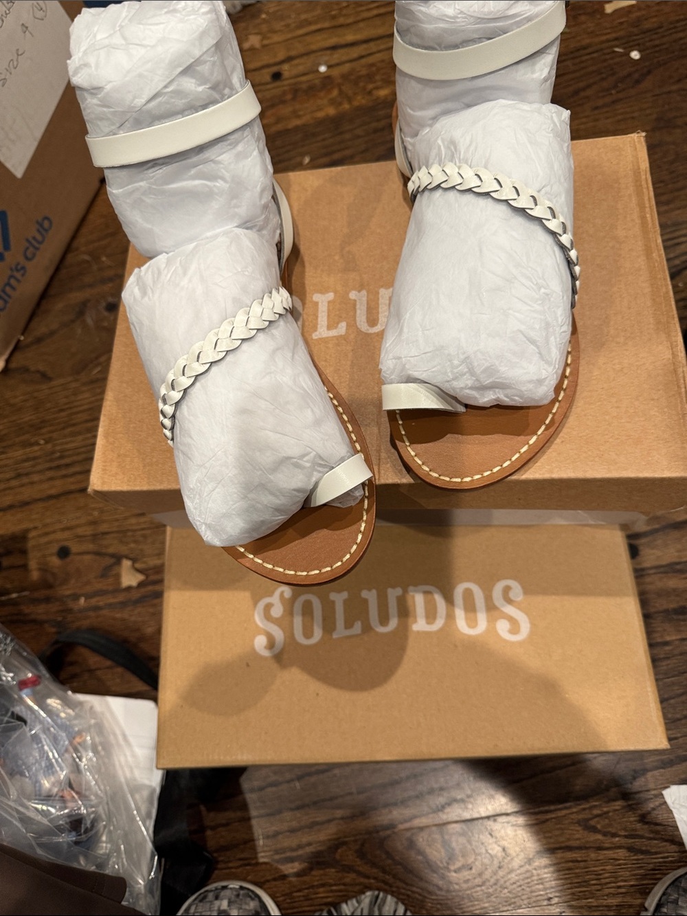 Soludos White Mandrid Leather Sandals with Braided Strap - Picture 3 of 5